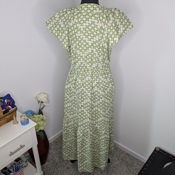 NWOT Anthropologie Renee Flutter Sleeve Linen Green Button Up Midi Shirt Dress - Picture 6 of 9